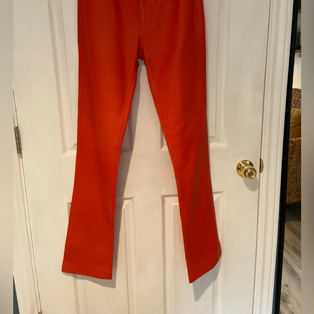 NWT Ralph Lauren Bright Orange Leather Pants - Picture 1 of 12